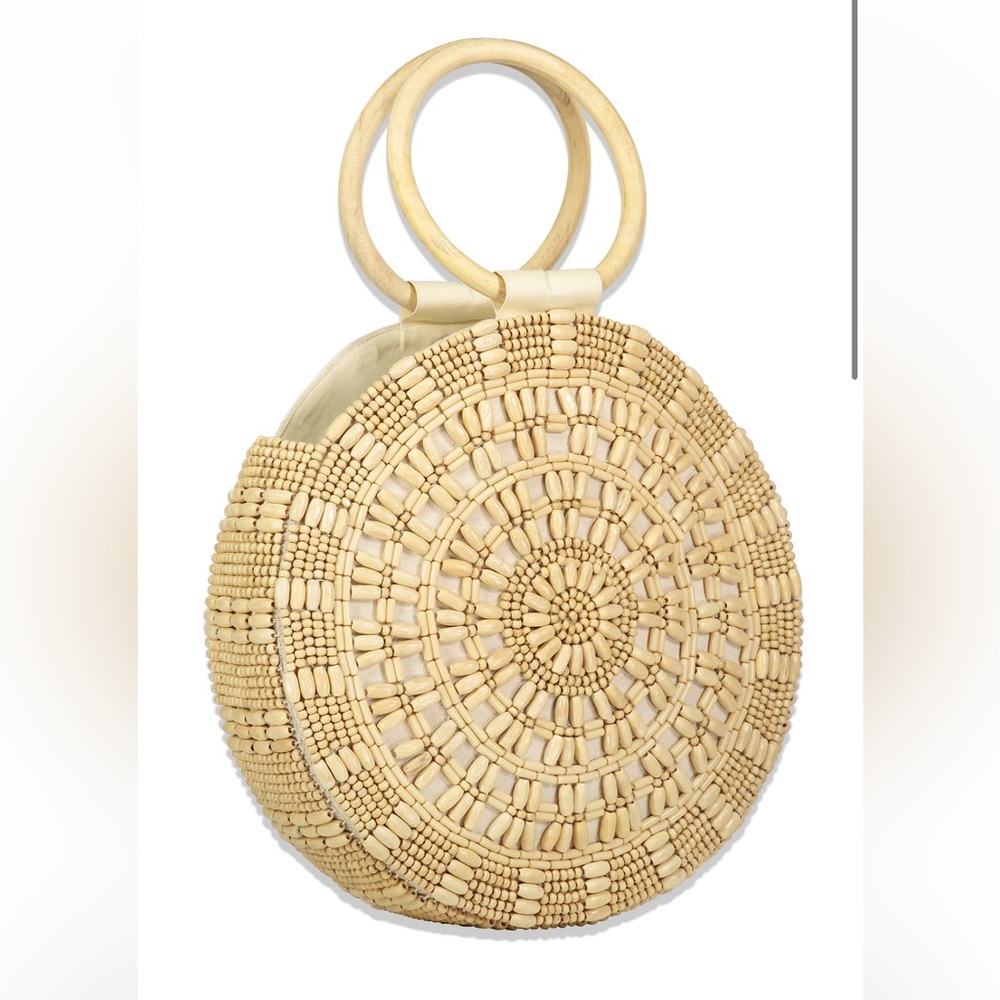 Roller Rabbit Odika Natural Tan Wood Beaded Purse